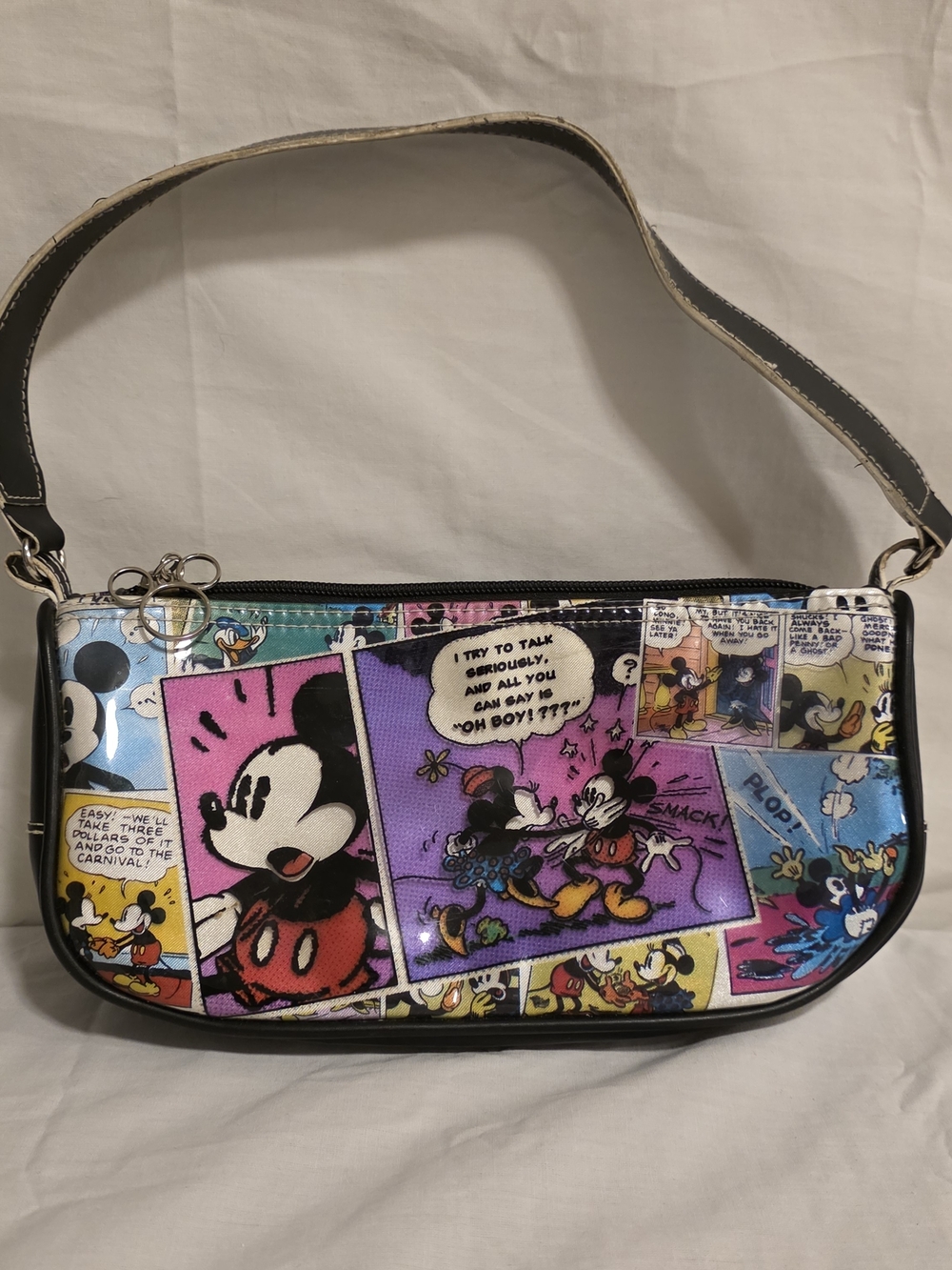 Disney Parks Mickey & Minnie Mouse Comic Strip Purse Vinyl 10" Inside Pocket